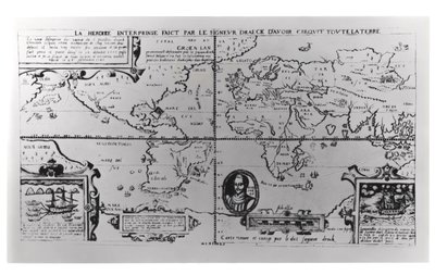 World Map detailing the Expeditions and Global Circumnavigation of Sir Francis Drake (c.1540-96) 1577-2580 by English School